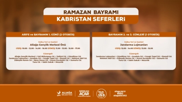 Aliağa Belediyesi’nden Ramazan Bayramında Kabristana Ücretsiz Ulaşım