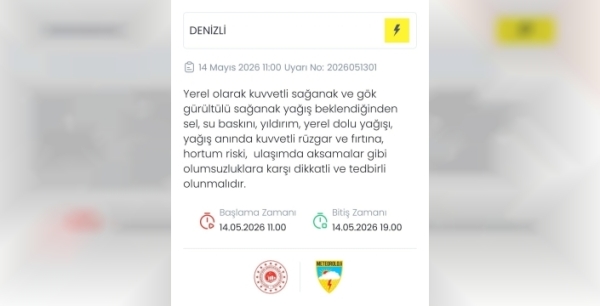 Denizli'de fırtına ve şiddetli yağış için sarı kodlu uyarı yapıldı