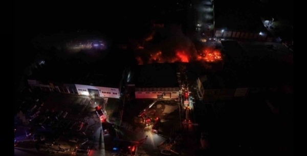 Düzce’deki fabrika yangını dronla görüntülendi