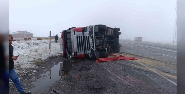 Patnos'ta hayvan yüklü tır devrildi, 10 küçükbaş telef oldu