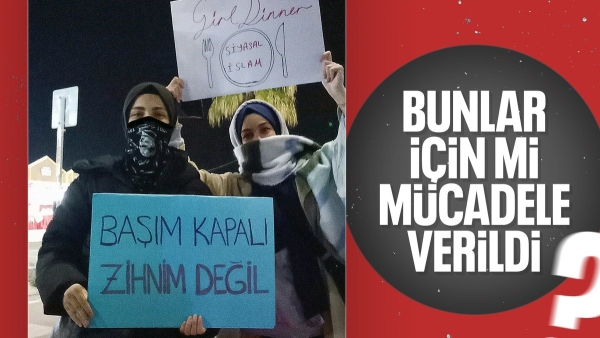 CHP'nin sokak eylemlerine katılan başörtülü kızlar