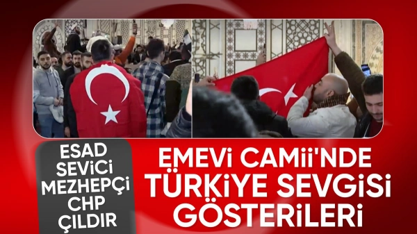 Emevi Camii'nde Türk bayrağı açıldı