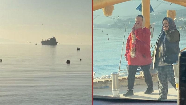 Gemlik'te kötü koku yayan gemi kıyıdan uzaklaştırıldı
