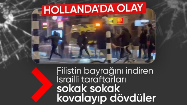 Hollanda'da Filistin bayrağına saldıran İsrailliler tekme tokat dövüldü