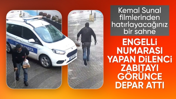 Sakarya'da koltuk değneğiyle sakat rolü yapan dilenci zabıtayı görünce koştu