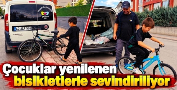 Çocuklar yenilenen bisikletlerle sevindiriliyor