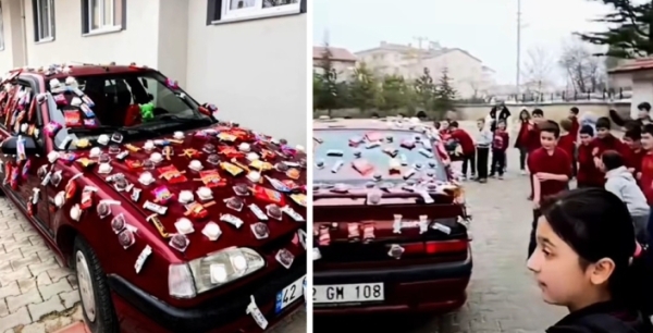 Otomobili şeker ve çikolatayla kaplayıp 'Şivlilik Arabası' yaptılar