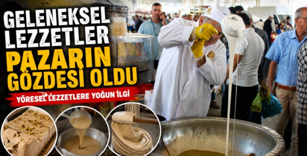 Sarayönü pazarında sıcak tahin ve helva standına yoğun ilgi	